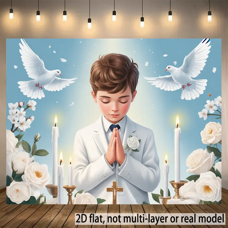 1pc Soft Durable 2D Flat Holy Communion Throw Banner - Glam First Communion Boy Textile Decor, Religious Illustration, Suitable for Ceremony & Church Decor Use