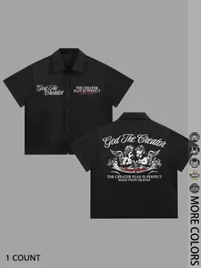 Men's Summer Casual Streetwear Shirt Angel Graphic Print Street Trend Loose Fit Short Sleeve, Perfect Gift for Boyfriend, Outdoor Wear