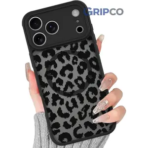 BITOBE Magnetic Case for iPhone 17 Pro Max [Compatible with MagSafe] Cute Leopard Pattern Case for Women Girls Soft TPU Bumper Translucent Black Slim Protective Cover
