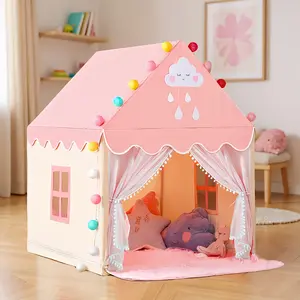 Large Pink Girls & Boys Castle Play Tent with Sturdy Alloy Frame Heavy Duty Foldable Indoor Outdoor Playhouse Secret Hideout for Kids Birthday Party Decor Role Play House No Lights