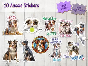Australian Shepherd Stickers, Ten Vinyl Stickers Supporting Australian Shepherd, Great Australian Shepherd Gift, Decorative Stickers