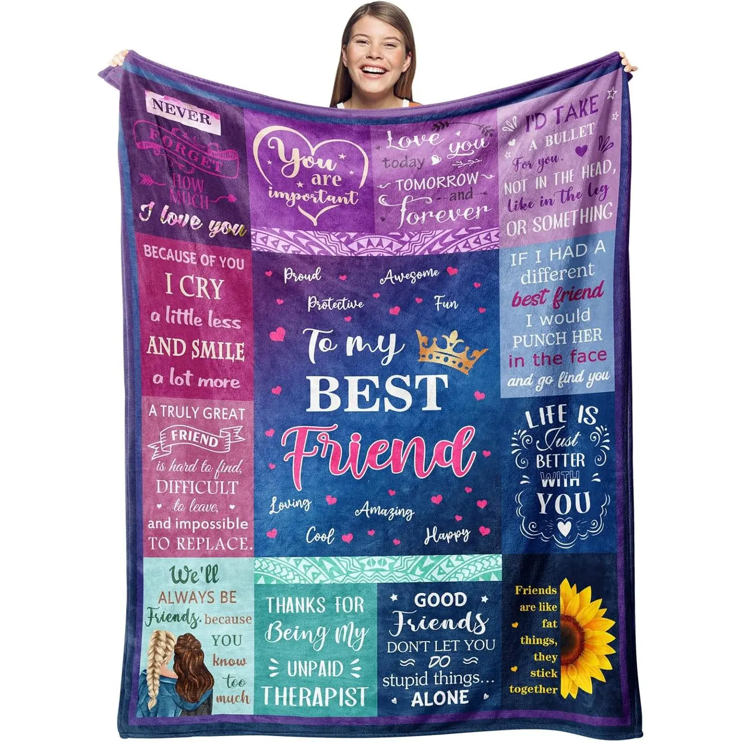 Best Friend Blanket - Bestie Birthday Gifts for Women - Friendship Throw 50"X60" - Friendship Gifts