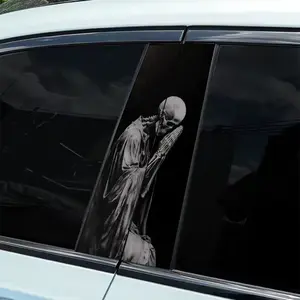 2 pieces of praying skull-themed B-pillar stickers - general-purpose car column decorative stickers, waterproof and anti-UV carbon fiber door film | Easy-to-install scratch-proof protective film | DIY personalized modification must-have |