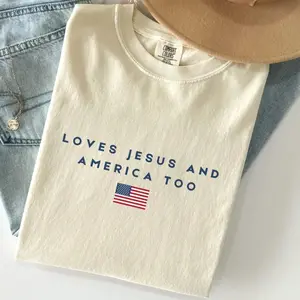 Comfort Colors Christian Patriotic Shirt, Loves Jesus and America Too Tee, Minimalist USA Faith Shirt, 4th of July America 250 Tee Unisex Menswear Womenswear Graphic Tops EU6