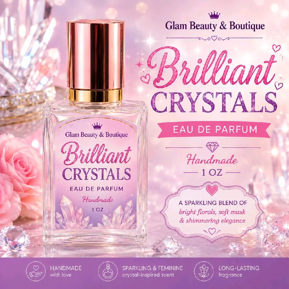 Brilliant Crystals Eau de Parfum, a Sensual Floral Women's Fragrance with Pomegranate, Peony & Amber, Compact Crystal Bottle, 1 oz / 30 ml, Crystal Bottle Women's Fragrance