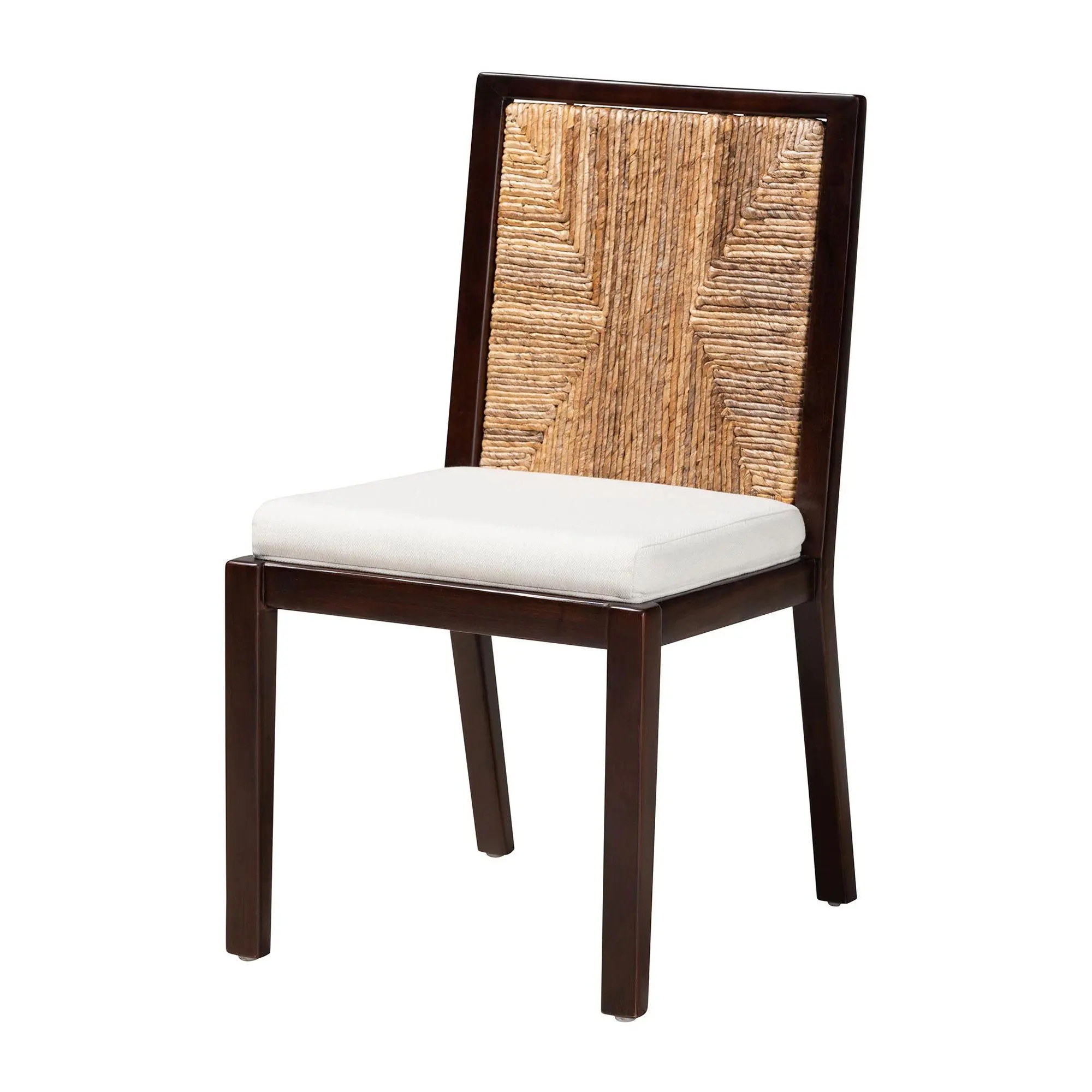 Baxton Studio Joana Brown Wood and Seagrass Din ing Side Chair