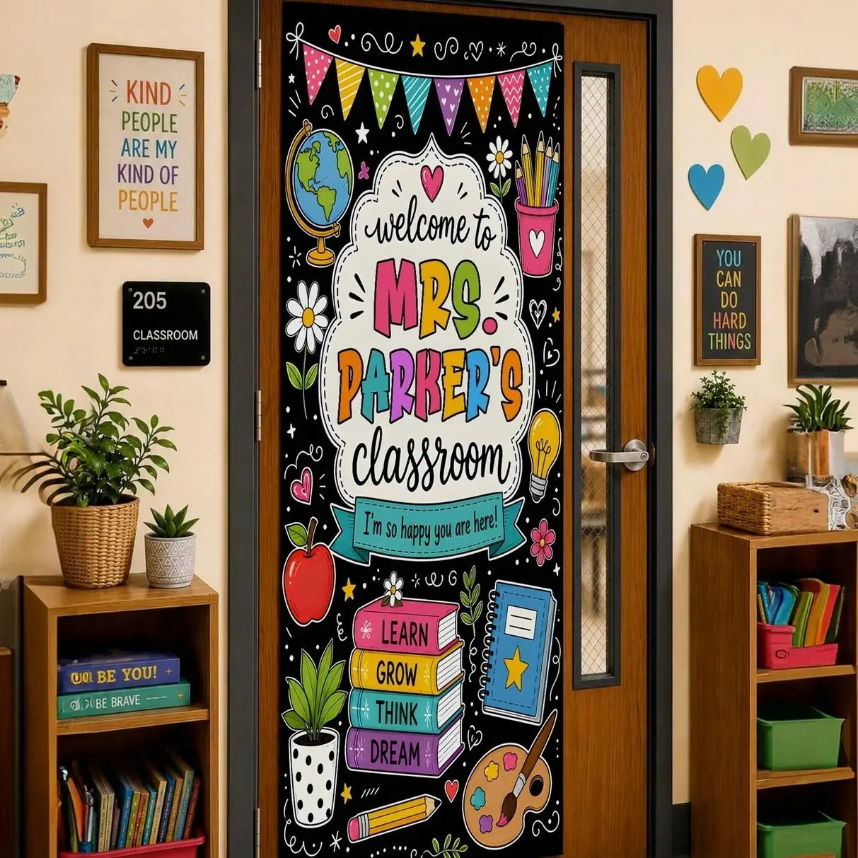 Custom Linen Door Tapestry: Back to School Teacher Classroom Welcome Sign Personalized Classroom Door Banner, Teacher Name Welcome Sign