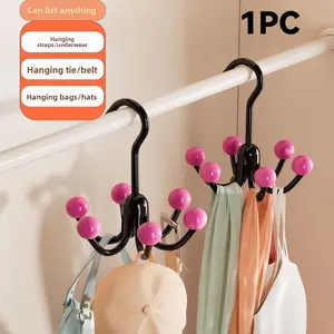 Multifunctional Rotating 6-Claw Hook, 360° Rotating Closet Organizer Hanger, 12×8.5cm ABS PP Space Saving Hanger for Tie Belt Bag Hat Underwear, Fit 19-32mm Rods