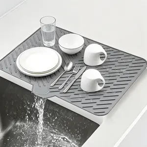 Silicone Large Size Dish Drying Mat With Built-in Drain Lip 23x17 Heat-Resistant,Leak-Proof and Non-Slip Silicone Mat Dish Drying Mats For Kitchen Counter or Sink
