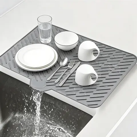 100% Non-BPA Silicone Rectangle Dish Drying Mat - Large 23x17in, Fast Self-Draining, Slope Design with Built-In Drain Lip, Heat Resistant, Anti-Slip Waterproof Indoor Kitchen Counter Coasters (Says Goodbye to Wet Countertops)