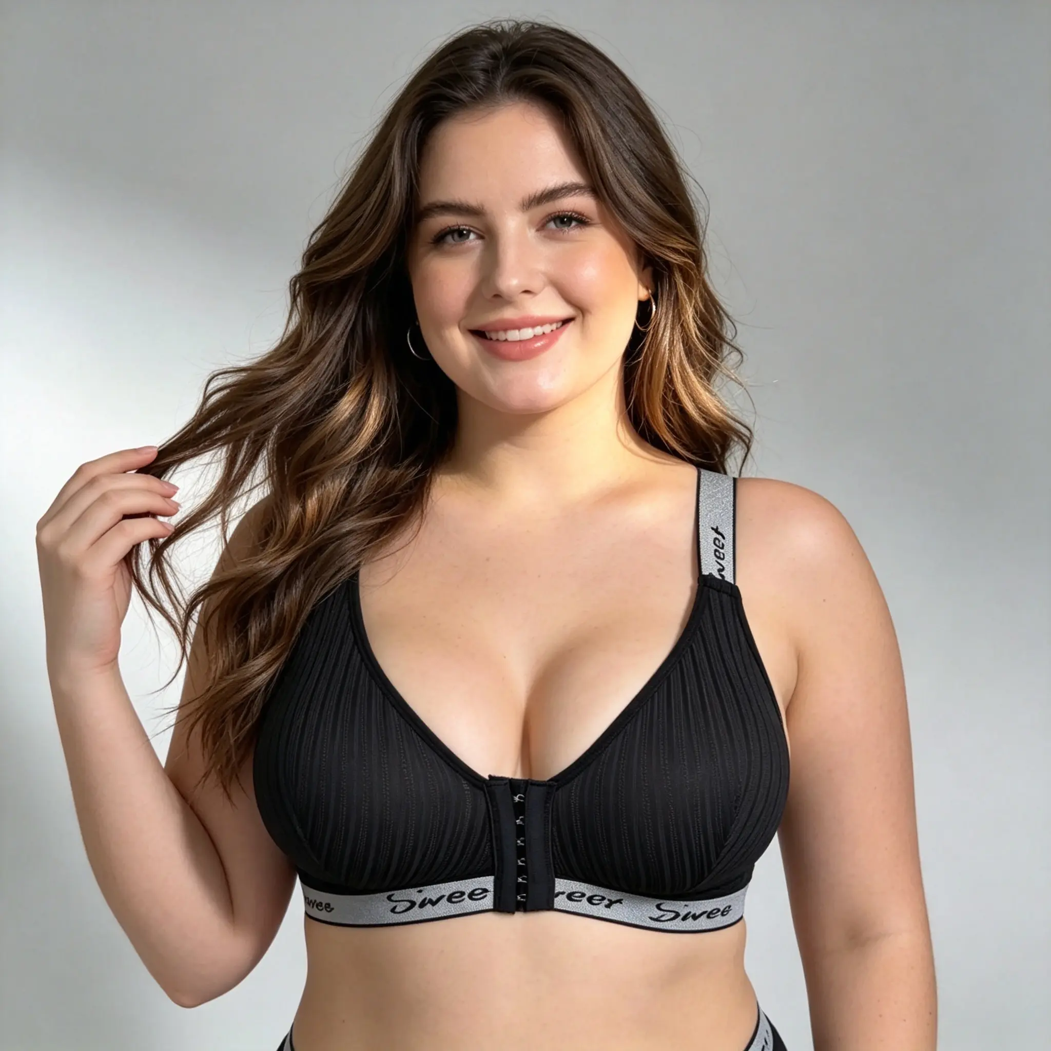 Front Closure Sweet Bra, Black Pleated Design with Adjustable Straps, Comfortable & Elegant for Daily Wear Everyday Fashion Style Womenswear Elegance Fit