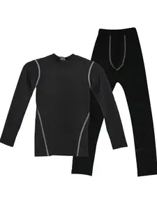 Boy's Solid Long Sleeve Thermal Lined Top & Leggings Loungewear Two-Piece Set, Casual Comfy Round Neck Top & Skinny Pants PJ Set, Boy's Sleepwear for Spring & Fall, Soft Casual Pajamas