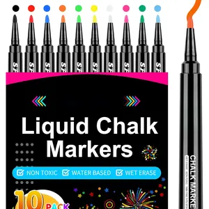 Liquid Chalk Markers for Fridge Calendar, Planning Board, Clear Glass Dry Erase Board, Whiteboard, Window, Mirror - Easy Wet Erase, 1mm Fine Points (10 Colors)