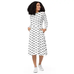 SWC Classic Logo All-over print long sleeve midi dress designed by Nicholas Drake