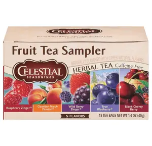 Celestial Seasonings Fruit Tea Sampler Herbal Variety Pack, Caffeine Free, 18 Tea Bags Box