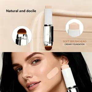 Two-In-One Foundation Stick, Long Lasting Concealer Waterproof Natural Brightening Coverage Makeup, Portable Foundation Brush, Sweat-Proof Cosmetics