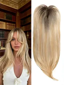 🔥 Instantly Fix Thinning Hair! Rooted Ash Blonde Straight Hair Topper with Bangs | Premium Kanekalon Synthetic | Clip-In for Natural Volume & Seamless Blend | Perfect for Daily Wear!