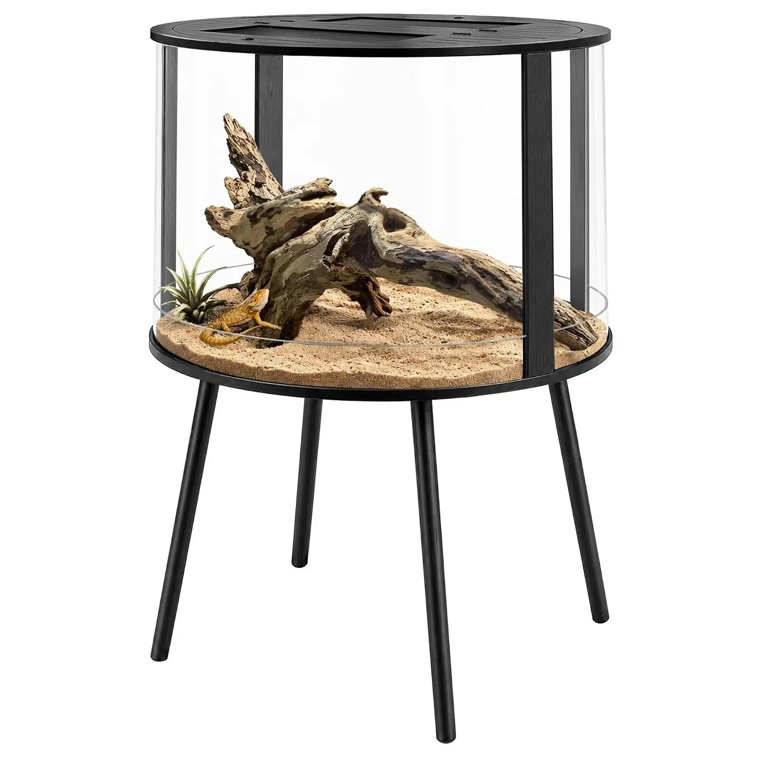 57 Gal Round Bearded Dragon Tank with Stand - Large Reptile Terrarium, 360° Clear View, Mesh Top for Chameleon, Gecko, Snake