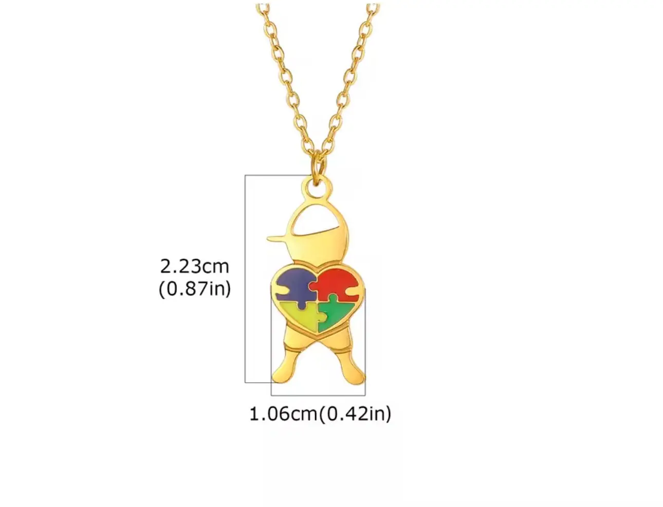 Unisex Autism Awareness Puzzle Heart Necklace, Stainless Steel Pendant with Boy or Girl Charm, Includes Steel Chain, Necklace Included, Puzzle Heart Charm, Chain Jewelry Necklaces