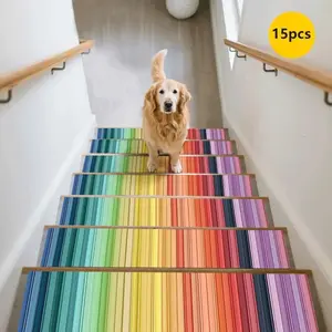 15pcs Colorful Non-Slip Stair Mats, Durable Home Stair Rugs, Pet-Friendly Stair Protectors, Decorative Stair Pads for Home Use
