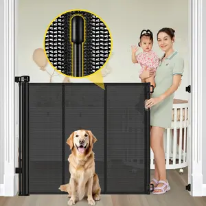 Reinforced 42" Extra Tall Retractable  Gates with Rods, Extends up to 60" Wide, Tall Retractable  Gate for Doorways  Crawling Through Extra Tall Pet Gate Indoor Outdoor, Black