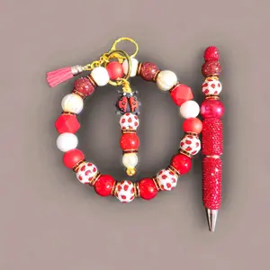 Ladybug Theme Keychain with Matching Pen Fun Beaded Design for Any Occasion