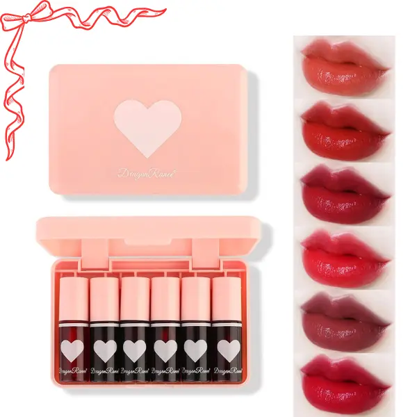 6-Color Lip & Cheek Tint Stain Set, Long-Lasting Plumping & Glossy Liquid Cosmetic, Waterproof Travel Size Makeup for Korean Lip Look, Lip Plumper Gloss