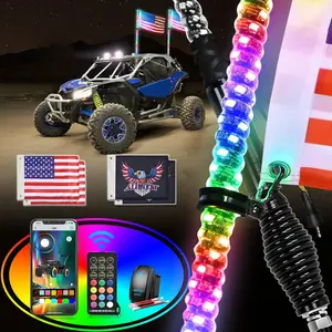 Nilight 2Pcs 4FT Spiral Antenna W/ Spring Base Led Whip Light Bluetooth Remote App Control | 8.6FT Wire 5Pin Switch