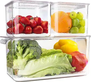 Fruit Storage Containers for Fridge  Produce Saver - 3 Pack Stackable Fridge Organizers Bins with , Drain Tray,  Storage Container for Vegetables, Lettuce, Salad and Berry,