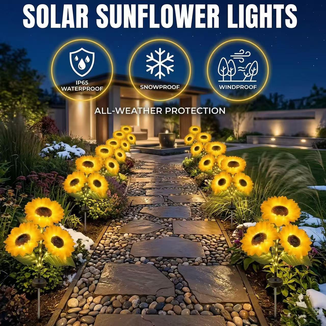 Solar Powered LED Sunflower Garden Lights Set of 2/4/6 Pieces Realistic Nighttime Glow for Yard Lawn Patio Porch Waterproof IP65 Energy Efficient Outdoor Lighting Durable Plastic Flowers All Weather Protection