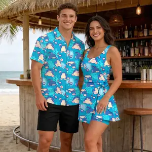 The Big Sleepy Guy 2026 Couple Matching Set, Dress for Her and Shirt Hawaii for Him, Outdoor Beach Summer Trip Apparel For Men Women, Cute Matching Summer Beach Vacation Couple Outfits_070426.R3065.ID00