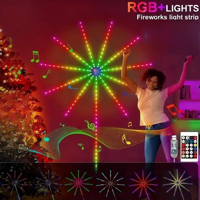 RGB Smart Firework Light Strip, Remote Control, Multiple Lighting Modes, Music Sync RGB, Dreamy Color LED Strip, USB Powered