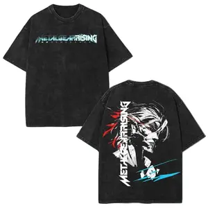 Metal Gear Rising: Revengeance Washed Tshirt 2 Sided Cotton unisex game movie Menswear Casual Tops 90s graphic tees Seamless