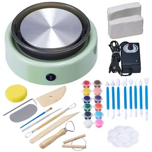 VEVOR Mini Pottery Wheel, 6-in Turntable with Aluminum Base (YTMN-01 Model), Adjustable Speed, Forward & Reverse Rotation, Electric Clay Wheel for Kids, with Shaping Tools, for Home DIY, Pottery Classes, Green