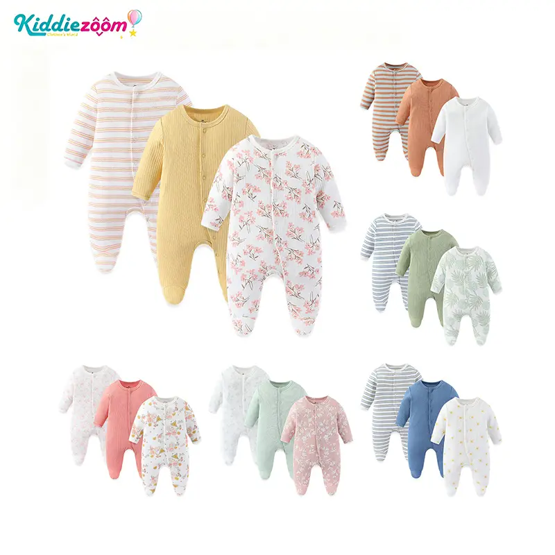 Kiddiezoom 3-Pack Cotton Long Sleeve Baby Infant Onesie Set (0-12 Months)