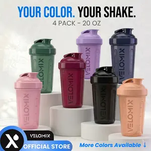 Velomix Berry Blend Protein Shaker Bottles 20 Oz 4 Pack Leak-Proof BPA-Free Dishwasher Safe for Mixes and Shakes with Secure Twist Lid and Removable Whisk Ball