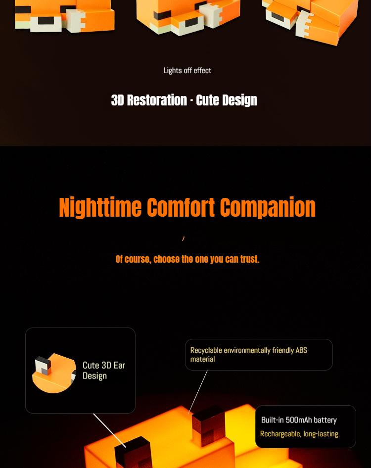 Cute Fox Design Decorative Night Light Soft Orange Glow Ideal for Gaming Room Playroom and Bedroom Best Friend Gift Ideas