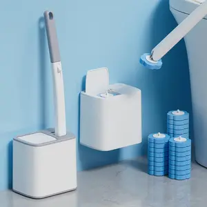 Wall Mounted Toilet Brush Set, 1 Count Toilet Brush with Bracket & Disposable Replacement Brush Head, Toilet Cleaning Brush, Bathroom Cleaning Tool