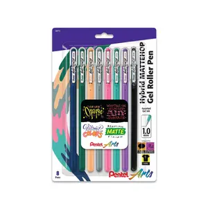 Pentel Arts Hybrid MATTEHOP Gel Roller, 1.0mm, NEW Assorted Colors, 8-Pk