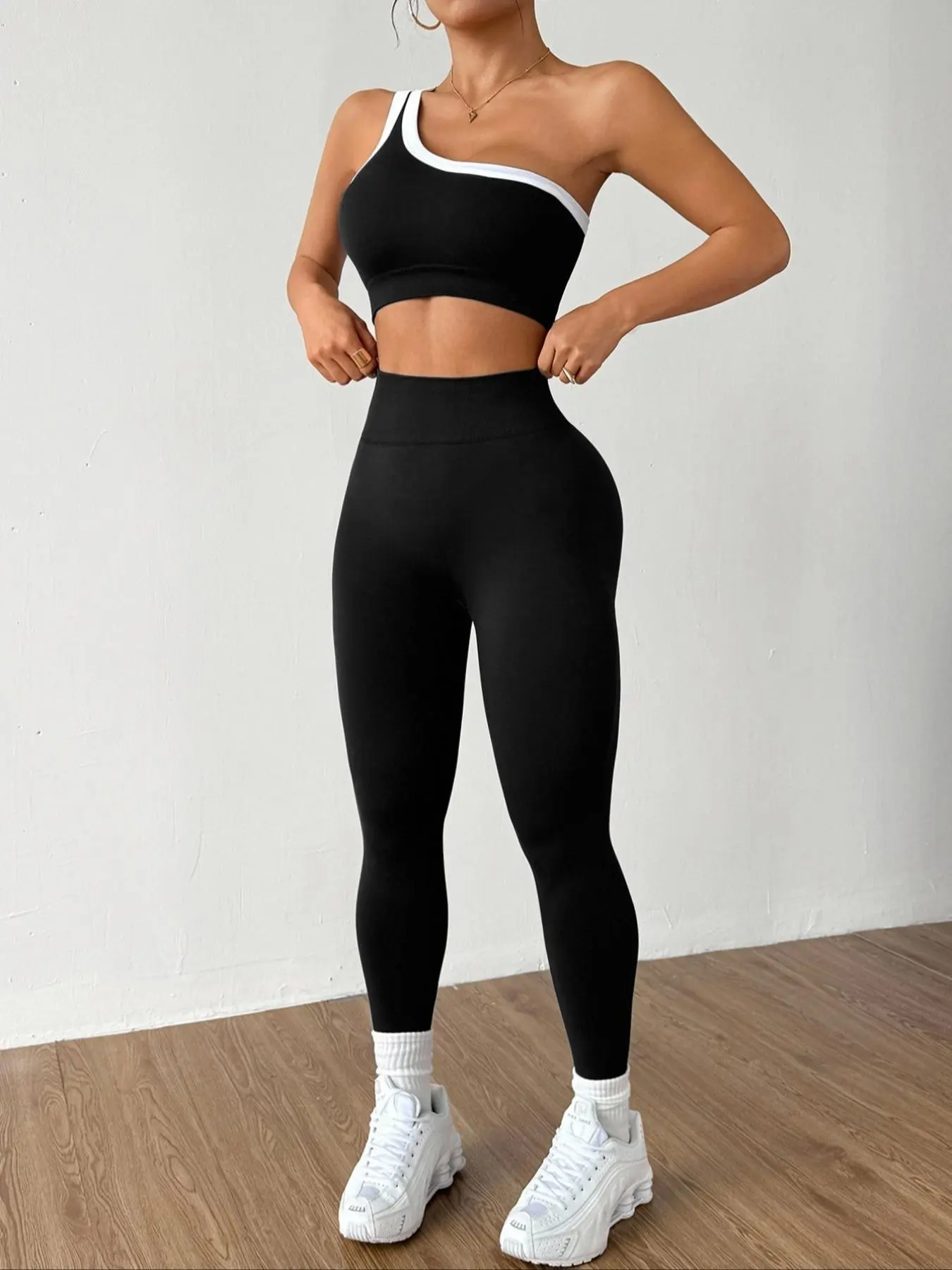 Women's Two-Piece Set, Sports Wear Set, Exercise Clothing Set, Colorblock Side Straps Breathable Yoga Gym Workout Gear, Comfortable Sports Clothing for Active Lifestyle, Workout Running Clothes
