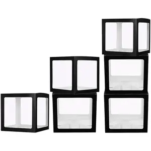 5 Pcs Balloon Boxes, Transparent Balloon Boxes with 78 Letters Name Blocks for Bridal Shower Gender Reveal Graduation Birthday Wedding, Black