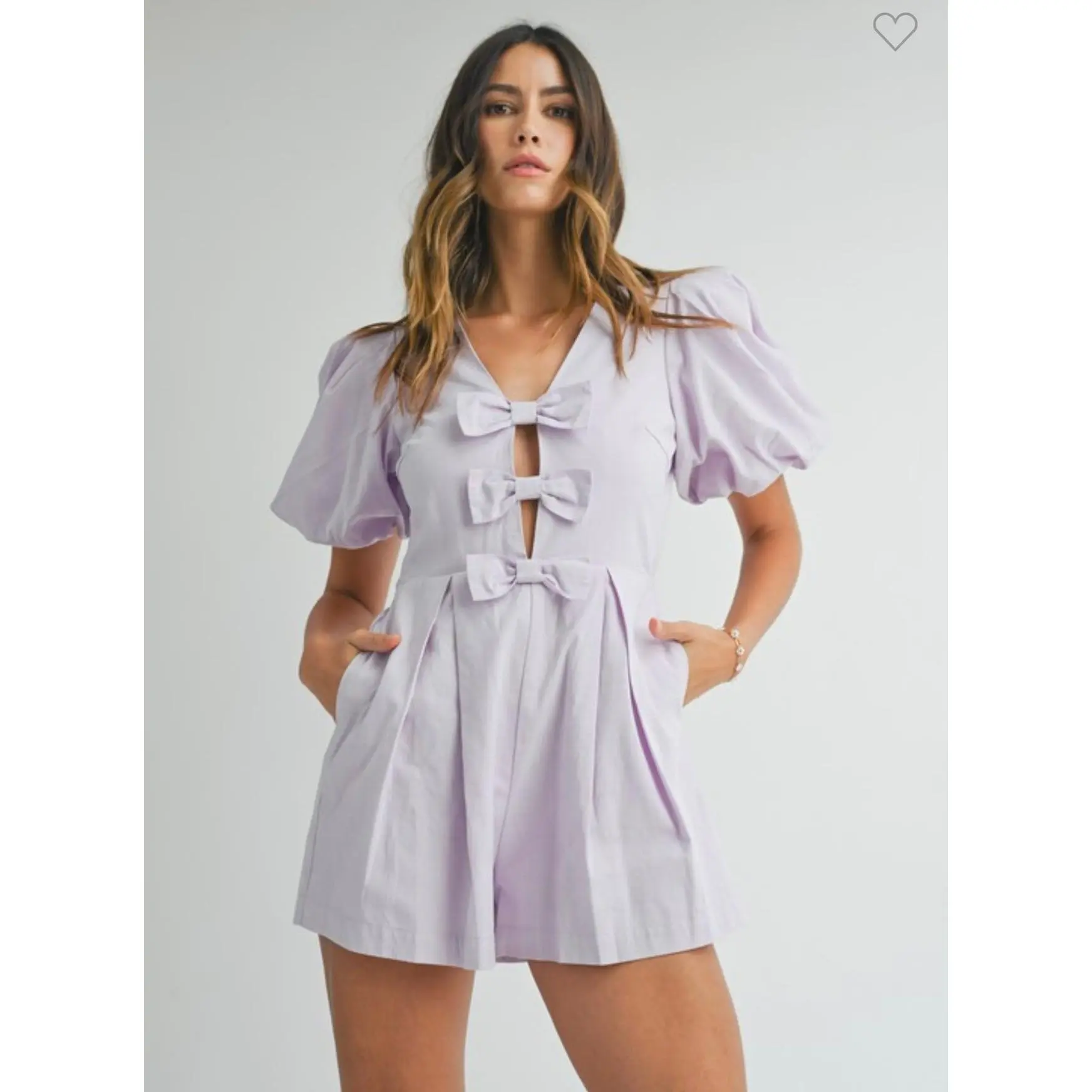 Front Triple Ribbons Romper Lavender