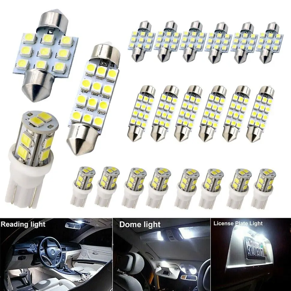 20/40/60PCS  Car LED Interior Light Kit, 6000K White T10 31mm 42mm Festoon Bulbs, Super Bright 500LM Dome Map Door Trunk Lights, DC12V Plug and Play