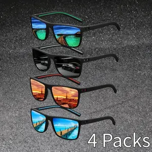 4-Packs Fashion Retro Plaid Square Sunglasses, UV400 Protection, Silver Frames, Casual All-Season Style for Men and Women