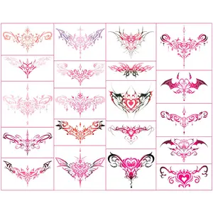 Sexy Navel Temporary Tattoos 20 Sheets Large Black Red Lace Waist Waterproof Stickers for Women - Fake Body Tattoos (Waist & Abdomen)