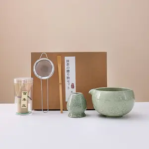 5pc Matcha Tool Set, High Temperature Ceramic Material, Bamboo Matcha Bowl with Filter, Ideal for Home Gatherings Outdoor Picnics