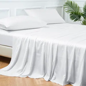 Viscose Derived from  Sheets for Hot Sleepers, 600 Thread Count Jacquard Weaving, 16" Deep Pocket, Silky Soft, Cooling and Breathable, , White