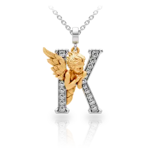 POPILY 14K Gold Plated "My Angel" Alphabet Pendant Set with Simulated Diamonds Christmas Gift for Women Adjustable Chain 40-45 cm Elegant Jewelry Collection
