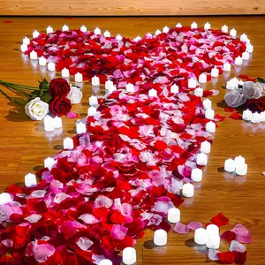 6000 count Artificial Rose Petals with 72 count Flameless LED Candles Romantic Decorations  Candles Happy Anniversary Decorations for Wedding Night(White with Red Series Petal)