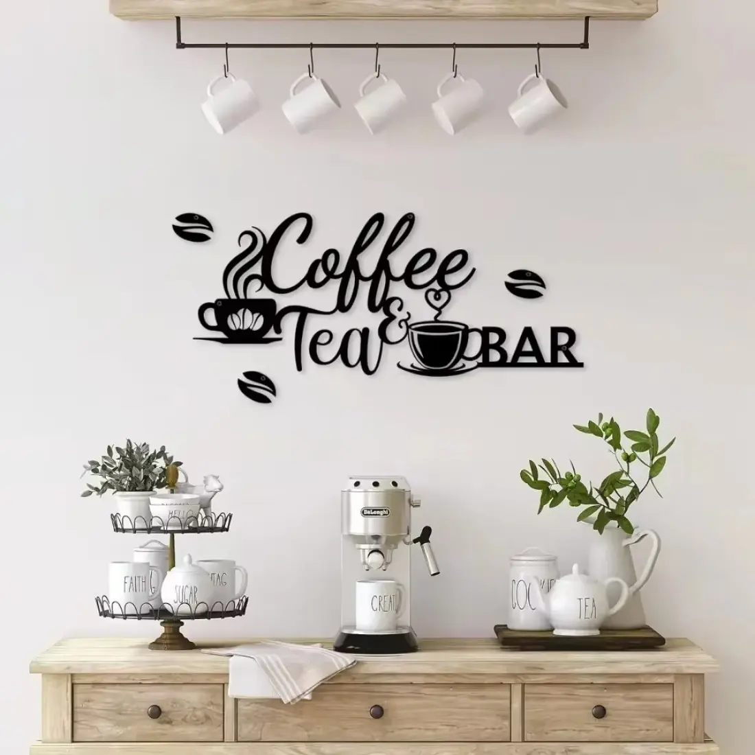 Coffee Tea Letter & Coffee Bean Pattern Metal Wall Art, Coffee Bean Artwork, Coffee Bar Sign, Wall Decor for Home Living Room Bedroom Office, Home Decor, Artistic Decoration, Home Decor Supplies, Decoration Items